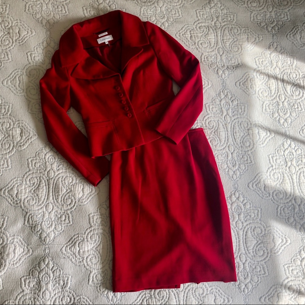 Calvin Klein Power Red Skirt Suit Set 👠